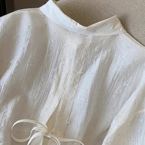 Elegant Solid-Color Crepe Loose-Fit Shirt Cardigan Women's Top