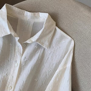 Elegant Solid-Color Crepe Loose-Fit Shirt Cardigan Women's Top