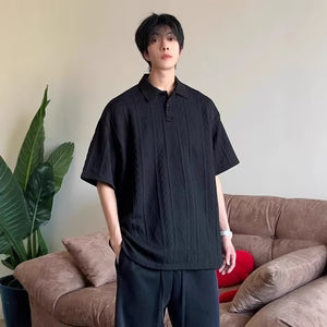 Wheat-ear Pattern Jacquard-knit Short-sleeve Polo Shirt