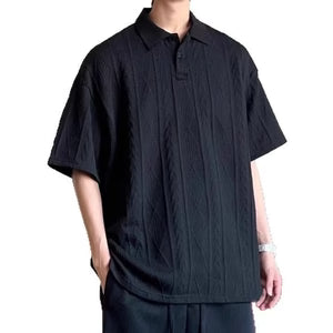 Wheat-ear Pattern Jacquard-knit Short-sleeve Polo Shirt